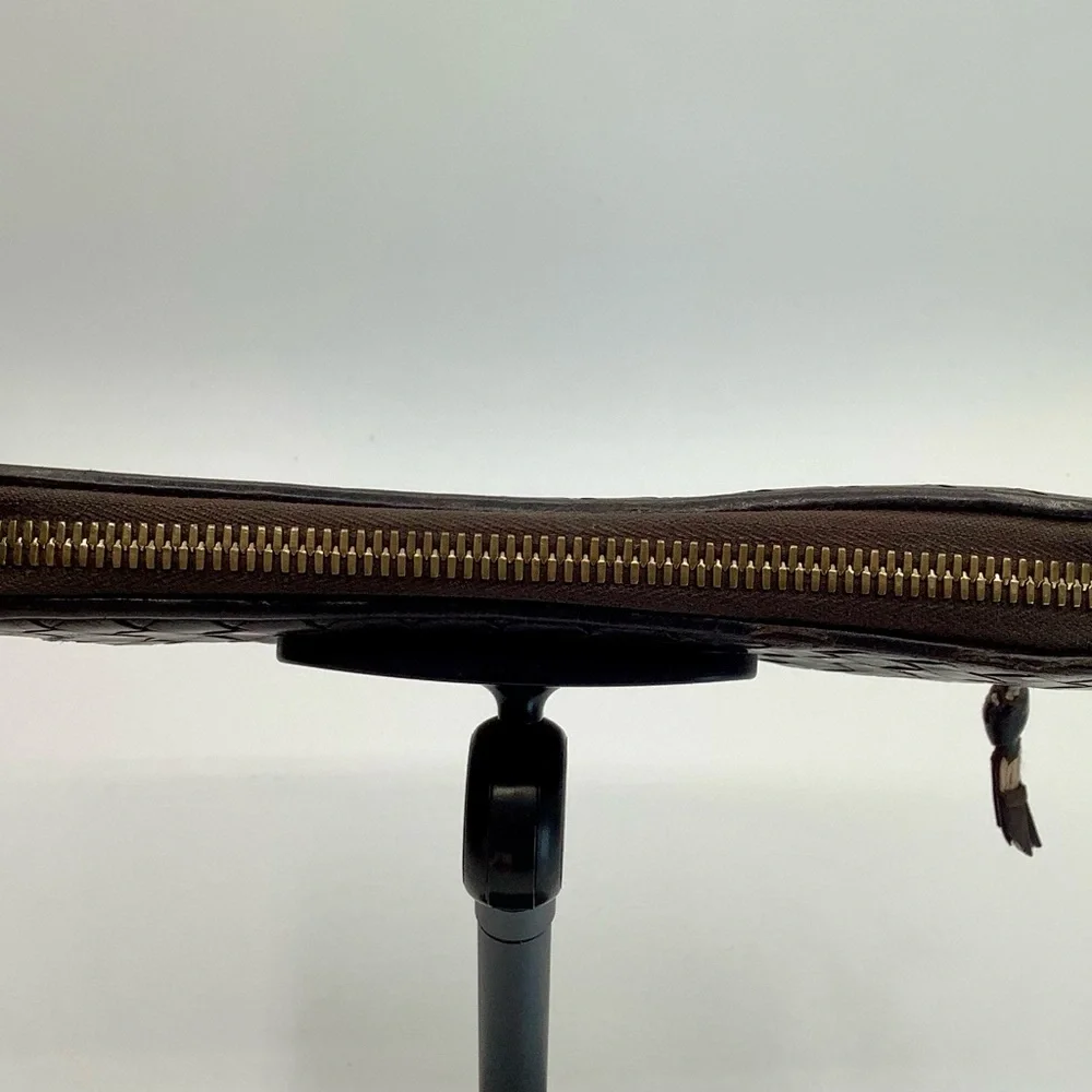 Bottega Veneta Intrecciato Brown Woven Leather Zip Around Wallet
